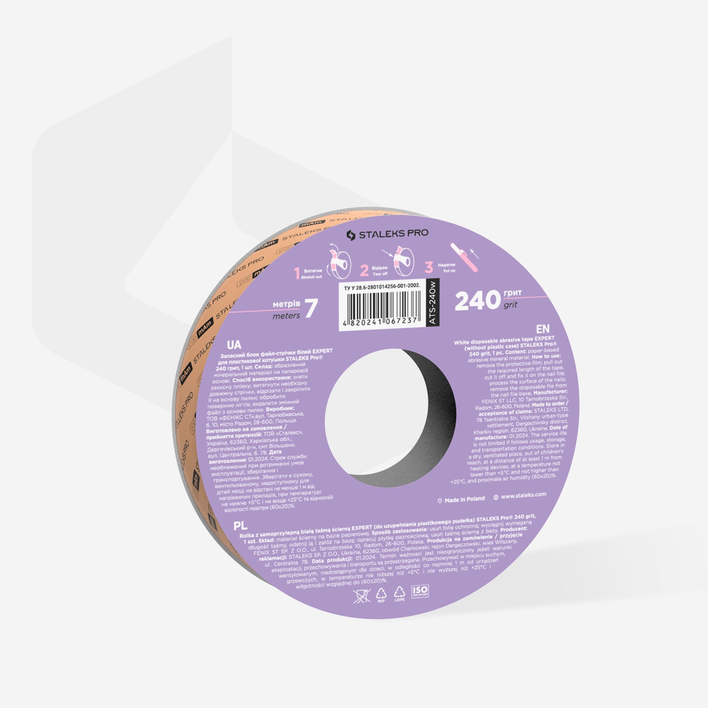 Disposable white abrasive tape EXPERT 240 grit for the plastic case
