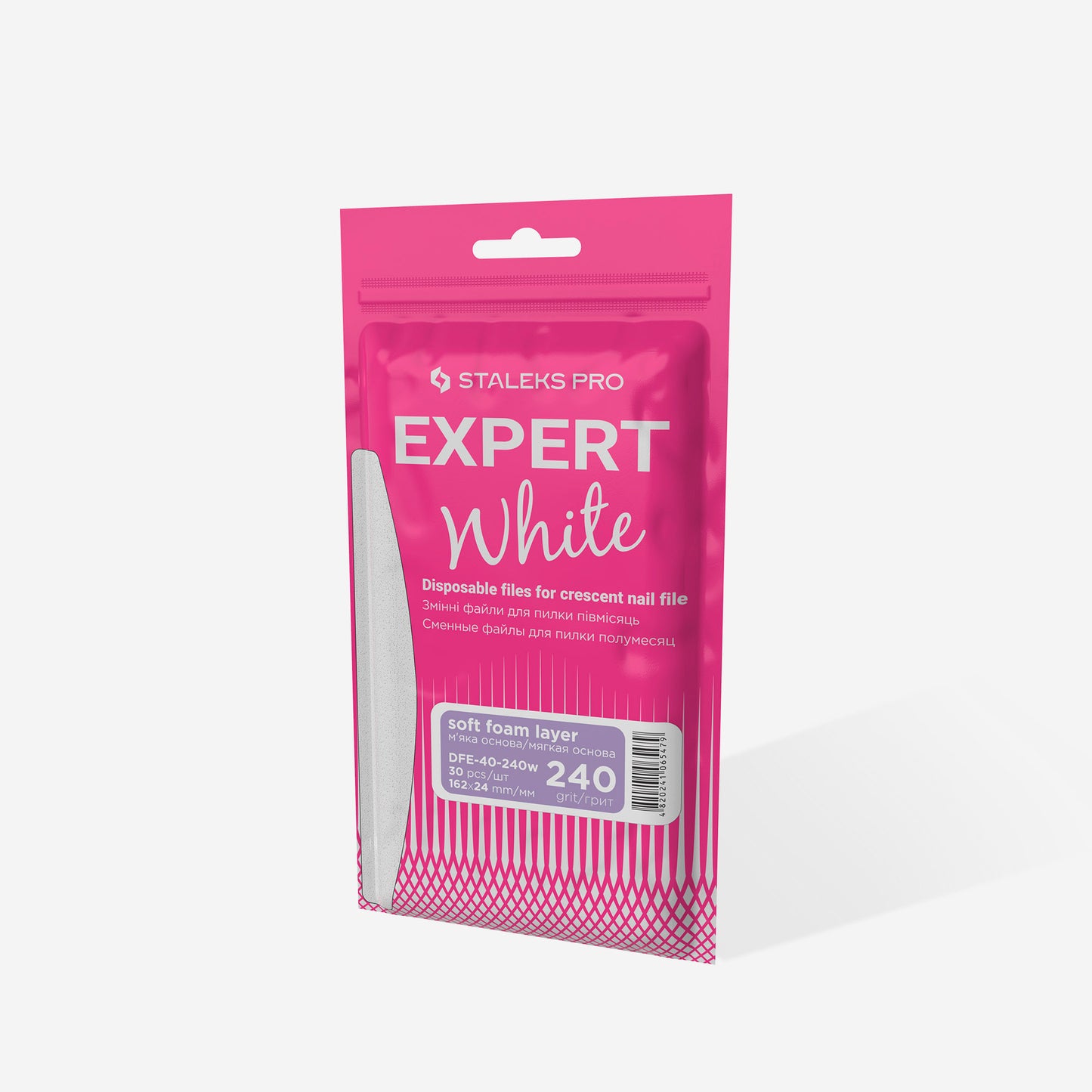 Disposable white files for crescent nail file on a soft foam layer EXPERT 40 240 grit (30 pcs)