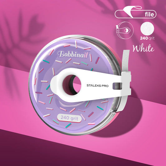 Disposable white abrasive tape EXPERT 240 grit in a plastic case
