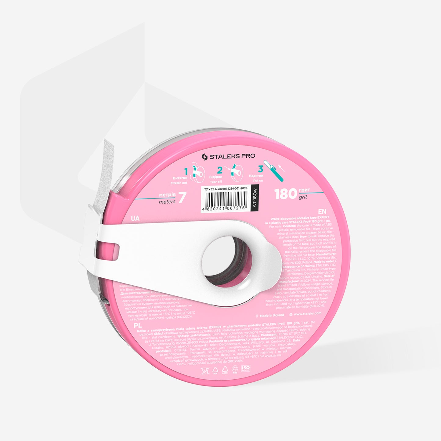 Disposable white abrasive tape EXPERT 180 grit in a plastic case